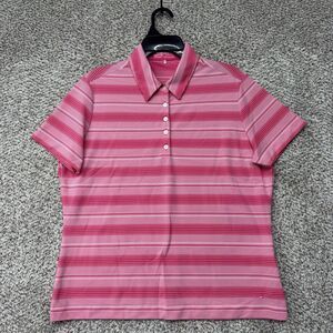 Nike Golf Polo Shirt Women's XL Pink Stripes Performance Stretch Fit Dry Wicking